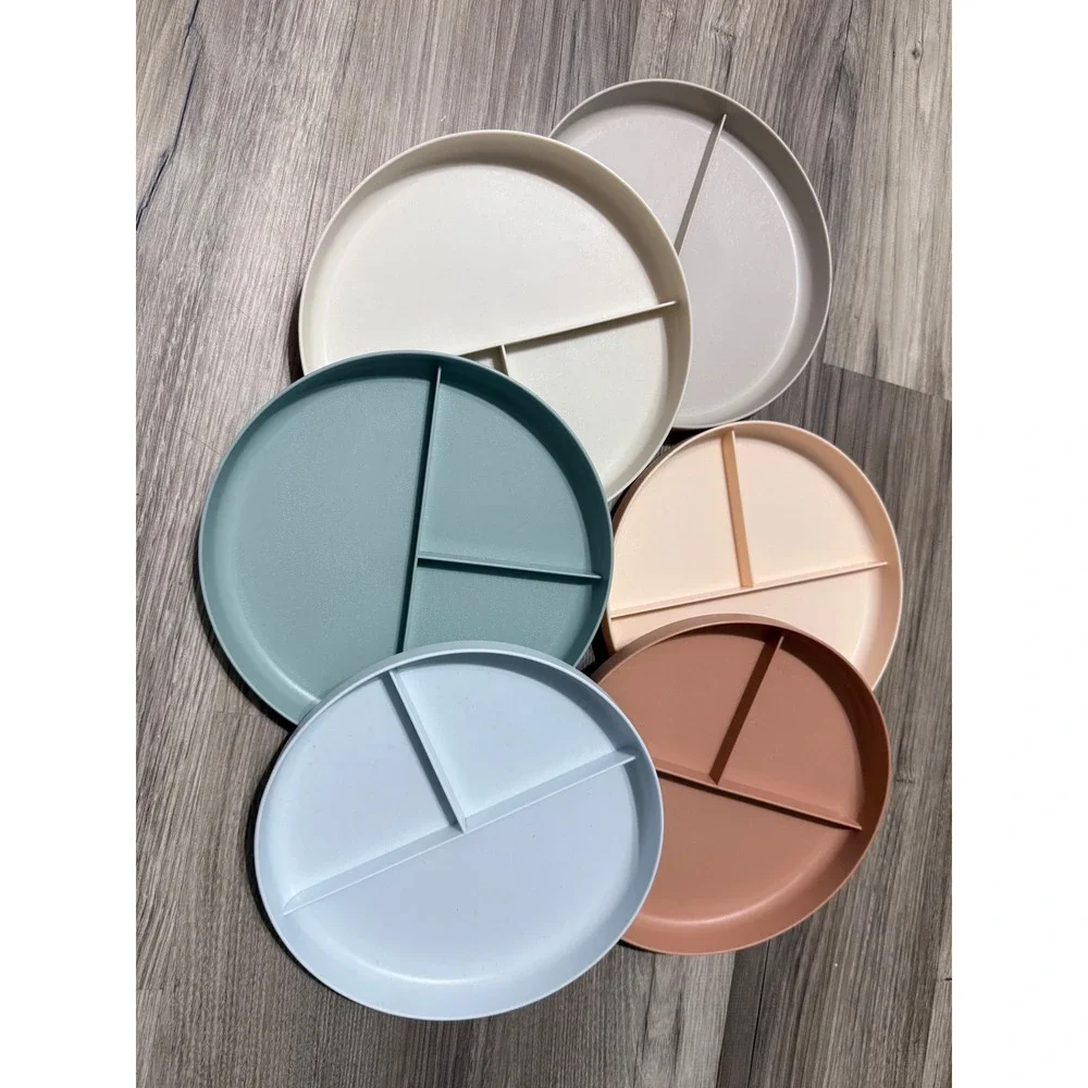 Pillowfort Plastic Divided Plates Set of 6 Muted Earthy Tones BPA Free 7.25 Inch